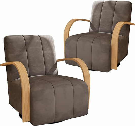 Chifee & Vingol 360° Swivel Accent Chair 30.3" W Velvet Swivel Living Room Chair with Solid Wood Armrests Mid Century Modern Reading Chair,Set of 2,Charcoal