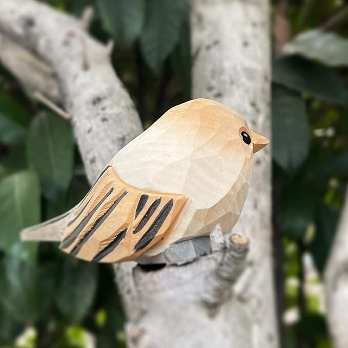 Bird Figurines Hand Carved Painted Wooden Statues for Home Decor, Gift for Bird Lovers,Housewarming, Birthday, Christmas, Anniversaries (NO.18-Chubby Bird)