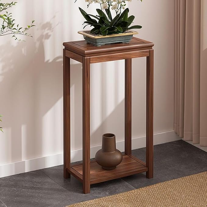 Mid-Century Solid Wood Plant Stand, 2-Tier Tall Narrow Plant Holder Display Table, Corner Small Side Table by Sofa Couch (19.7" L x 11.8" W x 35.4" H)