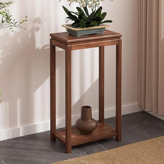 Mid-Century Solid Wood Plant Stand, 2-Tier Tall Narrow Plant Holder Display Table, Corner Small Side Table by Sofa Couch (19.7" L x 11.8" W x 35.4" H)