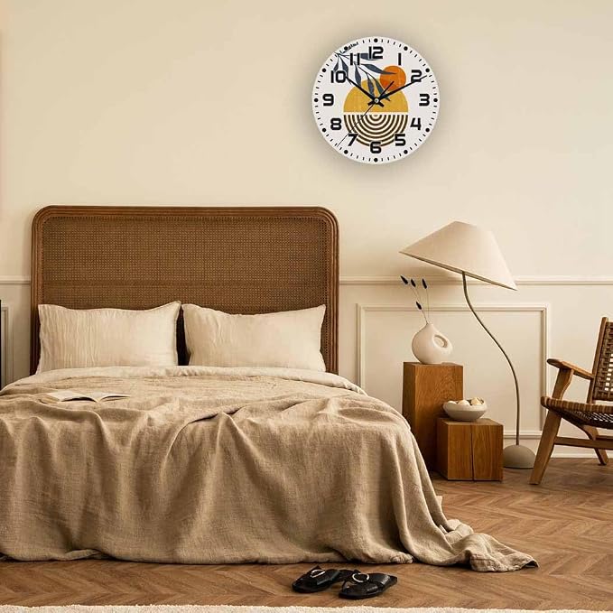 Abstract Sunset Wall Clock 10 inch Round Silent Non Ticking Wood Wall Clocks Battery Operated Easy to Read Decorative Wall Clock for Bedroom Kitchen Living Room Bathroom