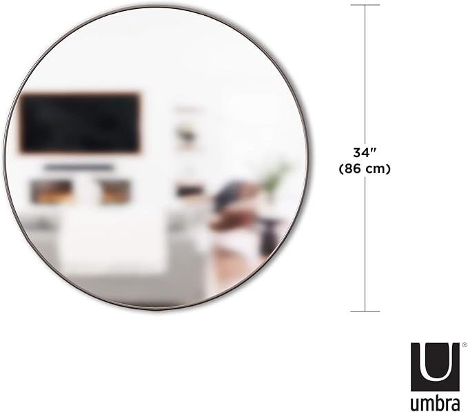 Umbra Hubba Round Wall Mirror with Metallic Frame, Modern Style for Bathroom, Entryway, Living Room and More, 34-Inch, Titanium