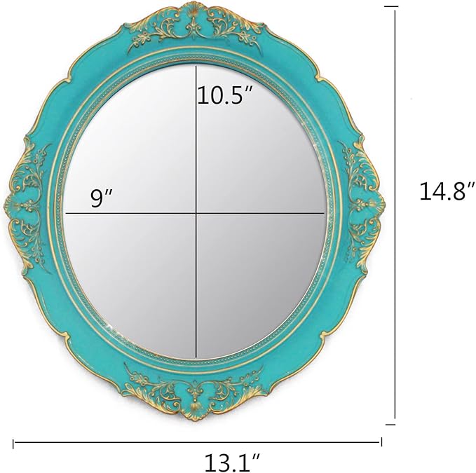 Eaoundm 13.1 x 14.8 inchs Decorative Wall Mirror,Vintage Hanging Mirrors for Bedroom Living-Room Dresser Decor Oval (Blue 2 Pcs)