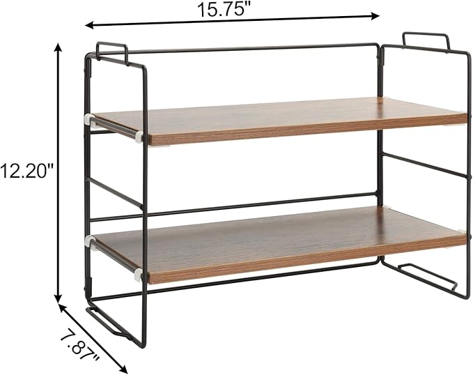 KATHY&BOB Wood Desk Shelf Organizer, 2-Tier Desktop Supplies Storage Rack, Adjustable Stackable Desk Shelf for Office, Kitchen, Bathroom, 15.75"*12.2"*7.87"