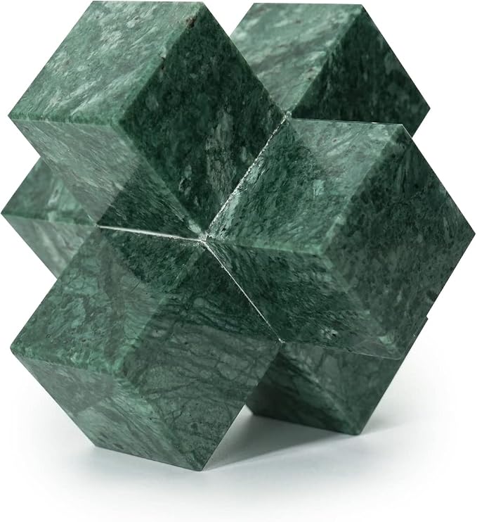 DreamsEden Geometric Sculpture, Small Green Marble Decorative Ornaments Modern Home Decor Accent Paperweight
