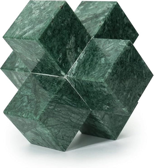 DreamsEden Geometric Sculpture, Small Green Marble Decorative Ornaments Modern Home Decor Accent Paperweight