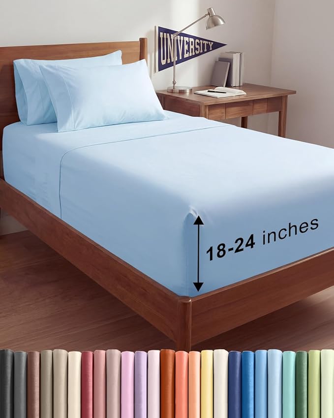 Extra Deep Twin XL Sheet Set - 4 Piece College Dorm Bed Sheets Set with Extra Deep Pockets - Ultra-Soft, Comfy & Breathable Bedding for Women, Men, Kids & Teens - Wrinkle & Fade Resistant - Light Blue