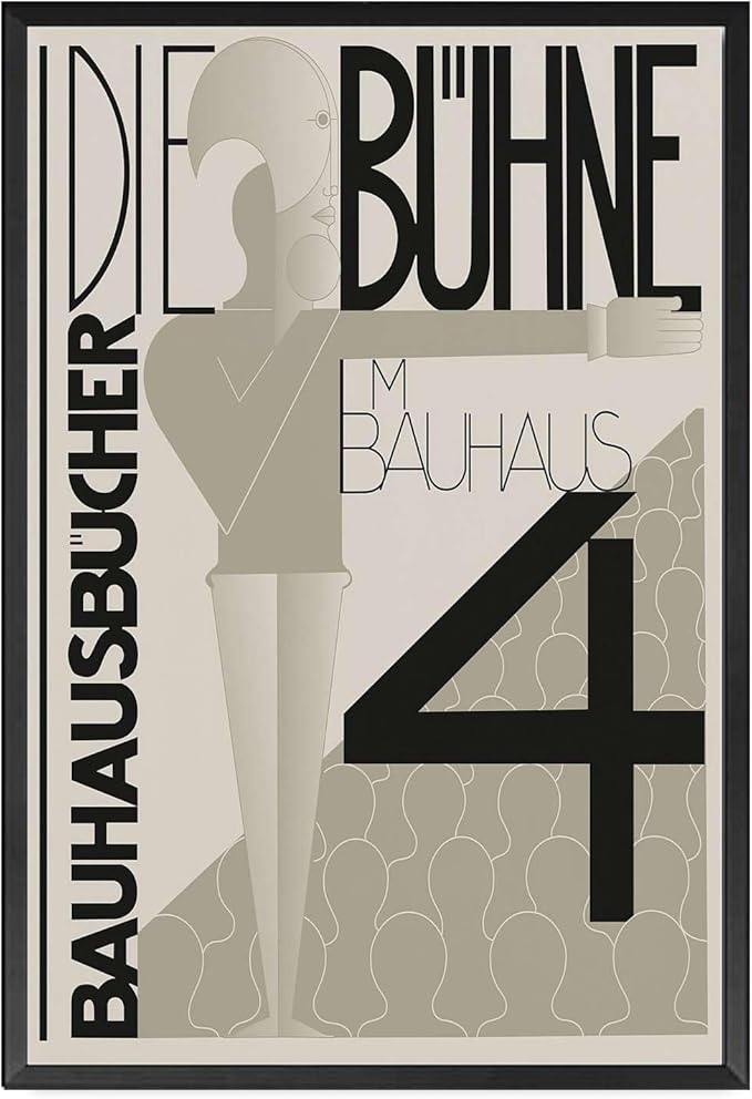 Canvas Painting Poster and Print Bauhaus Graphic Design Exhibition Poster Black White Modern Scandinavian Wall Art Abstract Line Typography Decor Modern Home and Bedroom Decoration 12x18inch metal
