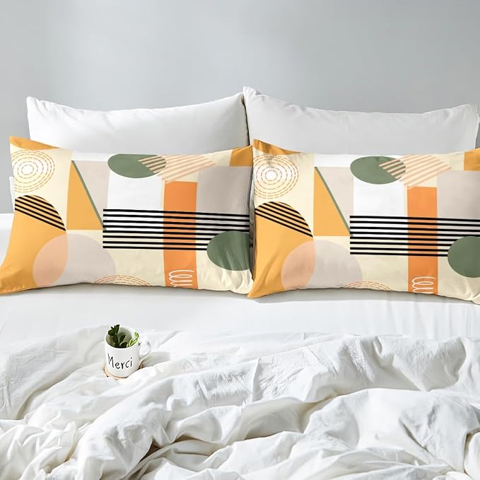 Erosebridal Yellow Abstract Duvet Cover Toddler Size for Kids Teens Girls | Colorful Geometric Comforter Cover Minimalist Circle Modern Bedding Set Boho Contemporary Aesthetic Bed Set