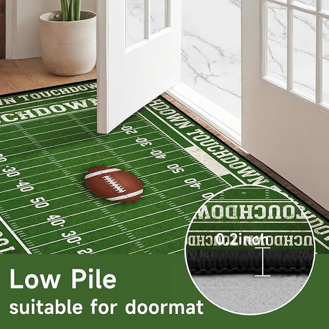 2'x3' Football Field Area Rug Sports Themed Carpet for Nursery Bedroom Playroom Classroom Entryway Living Room Home Decor Non Slip Washable Game Room Play Mat