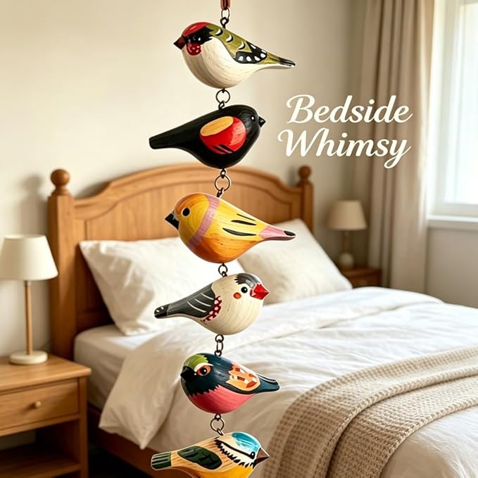 Rustic Hand Painted Bird Ornament Handcrafted Wooden Colorful Birds, Carved Northern Figurine for Hanging Decor Indoor Outdoor, Holiday Festival Gifts, for Home Garden(A)