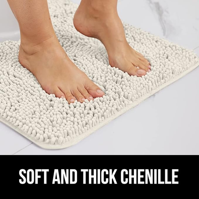 GORILLA GRIP Bath Rug Mat, Thick Soft Absorbent Chenille, Quick Dry Microfiber Mats, Rubber Backing Washable Shower Floor Rugs, US Designed Bathroom Bathmat Home Decor Accessories, 24x17, Ivory