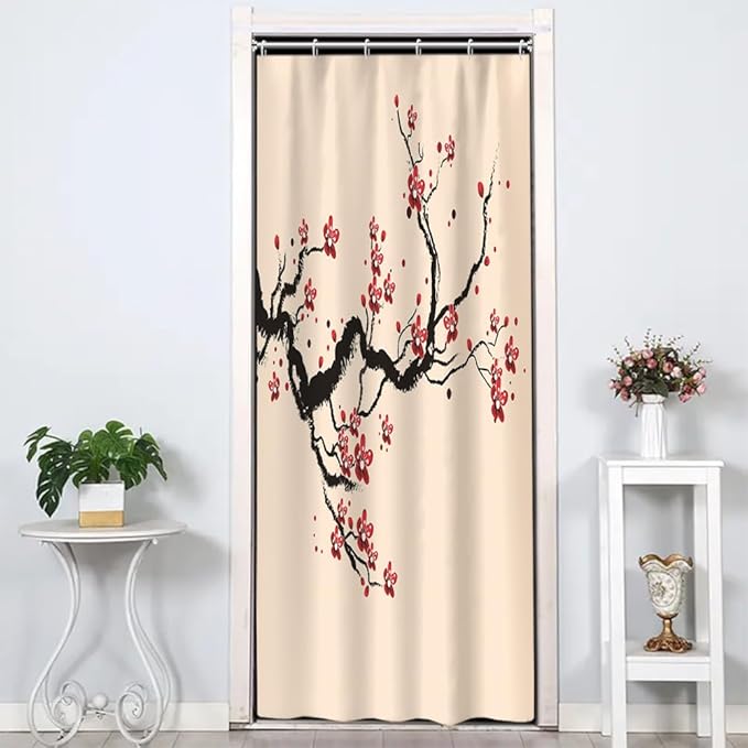 Cherry Blossom Shower Curtain Chinese Traditional Antique Ink Painting Art Plum Floral Shower Curtains Stall Bathroom Accessories Waterproof Polyester Fabric with Hooks, 36 x 72 Inch