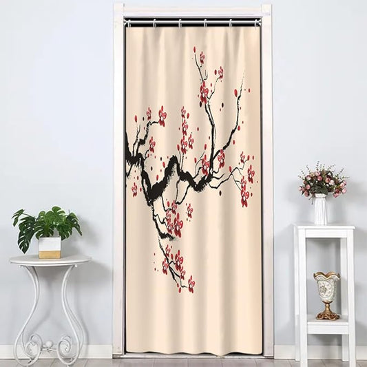 Cherry Blossom Shower Curtain Chinese Traditional Antique Ink Painting Art Plum Floral Shower Curtains Stall Bathroom Accessories Waterproof Polyester Fabric with Hooks, 36 x 72 Inch