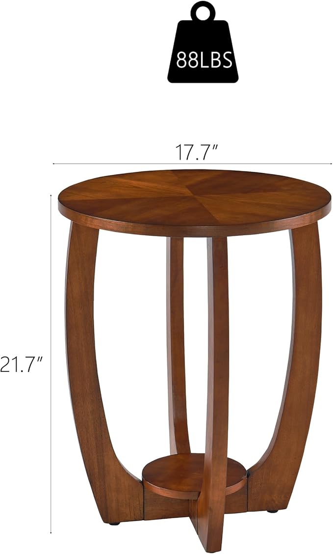 2 Set Wood Farmhouse End Table with Storage Shelf, 2-Tier Side Table with Curved Legs & Lower Removable Shelf, Accent Table for Living Room, Walnut Finish & Easy Assembly, Dark Brown