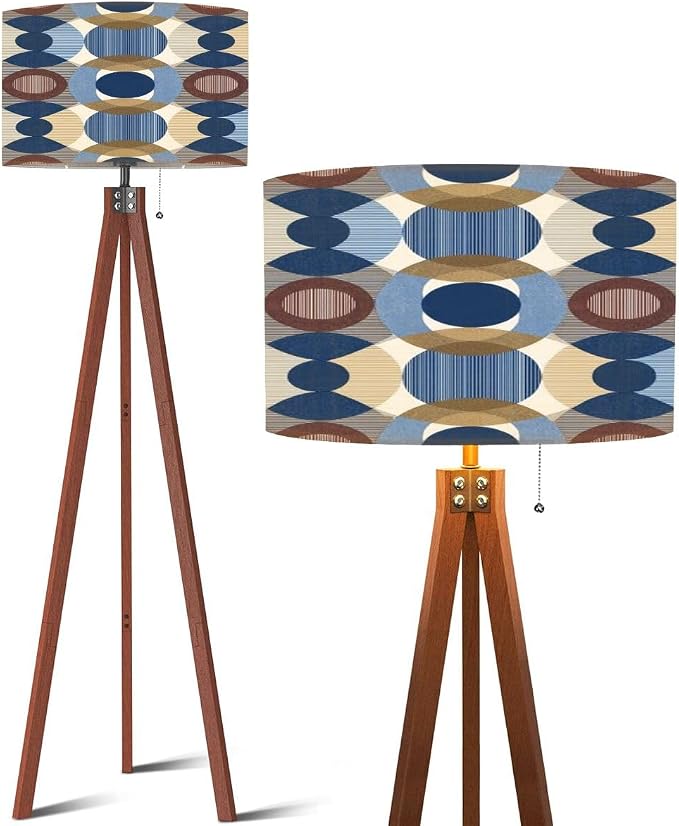 Wood Tripod Floor Lamp Abstract mid Century Seamless Mid Century Standing Lamp Linen Shade Dimmable Modern Tall lamp Home Decor for Living Room Bedroom Office