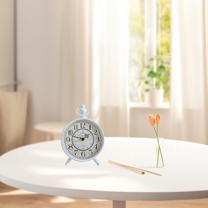 HZDHCLH Vintage Table Clock Battery Operated,Retro Mantel Clock for Living Room Fireplace Decor,Silent Metal Desk Clock,Farmhouse Shelf Clock (White)