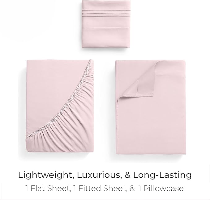 Mellanni Twin XL Sheets Set - 3 PC Iconic Collection Bedding - Hotel Luxury, Extra Soft, Cooling Bed Sheets - Wrinkle, Fade, Stain Resistant (Twin Extra Long, Blush Pink)