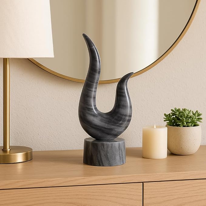 Modern Abstract Sculpture Statue for Home Decor - Unique Accent for Room, Living Room, and Bathroom Decor - Stylish Ornamental Ideal for Office, Shelf, and Coffee Table Decor - 12", Gray & White