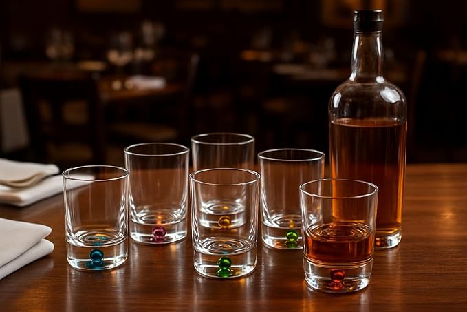 Barski Whiskey Glasses - Double Old Fashioned Rocks Glass - Set of 6 Lowball Tumbler - Crystal Glass Tumblers - Colored Bubble in The Base, Bourbon, Scotch, Drinking Glasses - 9.5 Oz - Made in Europe