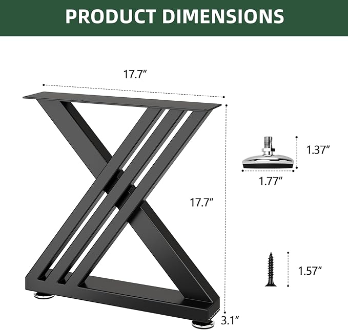 Metal Coffee Table Legs 18" H x 18" W Furniture Desk Bench Dining Table Base with Adjustable Feet Z Shape Set of 2 Black