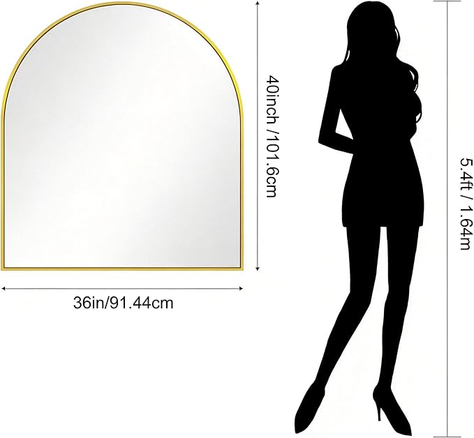 CIRCUMI Arched Wall Mirror, 36"x40" Gold Arched Mirror with Tempered Glass, Metal Frame, Large Size for Bathroom, Living Room,Entryway,Over Sink, Arch Mirror for Decor,Shatterproof&Crystal-Clear