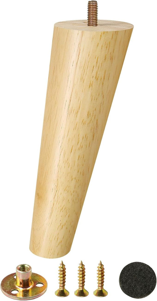 FoDau770 Rubber Wood Furniture Legs 8 Inches, 5/16" UNC Slant Tapered Wood Feet Mid Century Sofa Legs, Wooden Furniture Feet Replacement Parts for Cabinet Couch Dresser Chair Ottoman Table