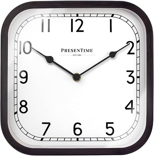 Presentime & Co 10" Anton Vintage Square Clock, Silent No Ticking, Wall & Mantel 2 in 1, Desk and Shelf Clock, Tabletop Décor, Oil Rubbed Bronze Color.