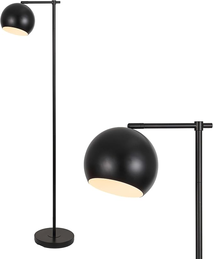 JONATHAN Y 58.5" Black Metal Cylinder Floor Lamp Modern Contemporary Minimalist Standing Lamp for Living Room Bedroom with Metal Dome Shade Foot Switch LED Bulb Included JYL3088B