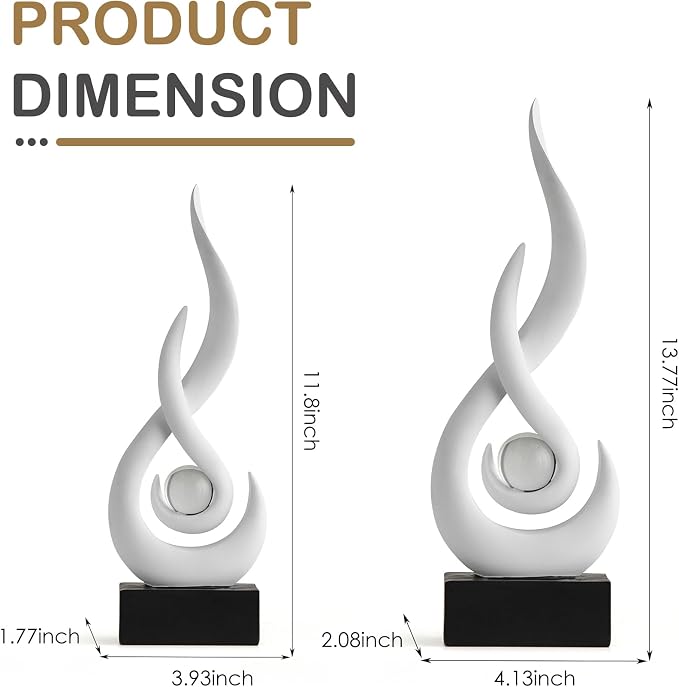 Octdays White Abstract Statue Sculpture Decorations, 11.61" H Modern Sculptures Home Décor Accents, Resin Art Flame Figurines for Living Room Table Centerpiece Office Desk TV Stand Decor