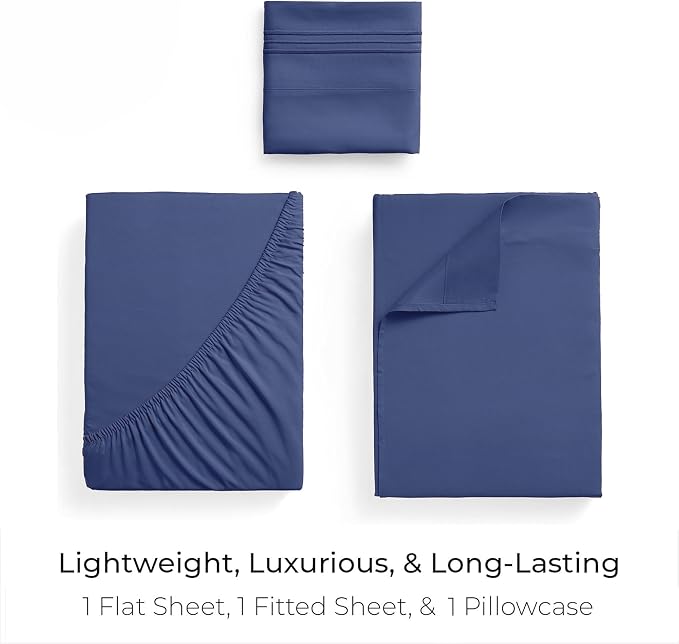 Mellanni Twin XL Sheets Set - 3 PC Iconic Collection Bedding - Hotel Luxury, Extra Soft, Cooling Bed Sheets - Wrinkle, Fade, Stain Resistant (Twin Extra Long, Blue Nova)