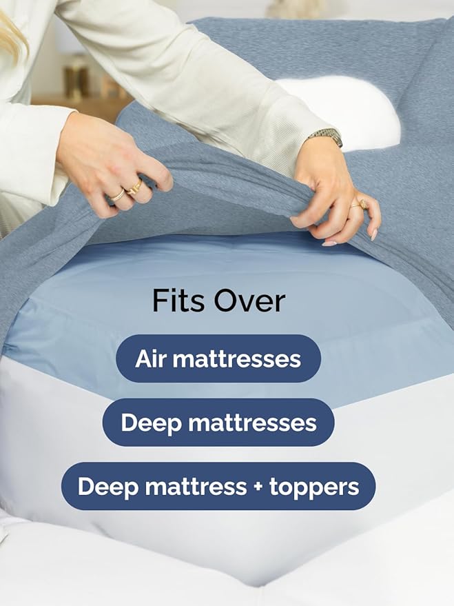 Extra Deep Twin Sheet Set - 4 Piece Breathable and Cooling Sheets - Hotel Luxury Bedding for Women, Men, Kids & Teens - Easy & Secure Fit - Soft and Wrinkle Free - Extra Deep Pockets - Heathered Blue