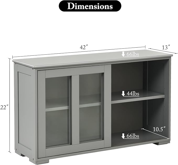 Giantex Buffet Sideboard, Wood Credenza with Sliding Doors, Storage Cabinet with Adjustable Shelf, Modern Console Table, Kitchen Cupboard, Buffet Pantry, Living Room Dining Room Furniture (Gray)