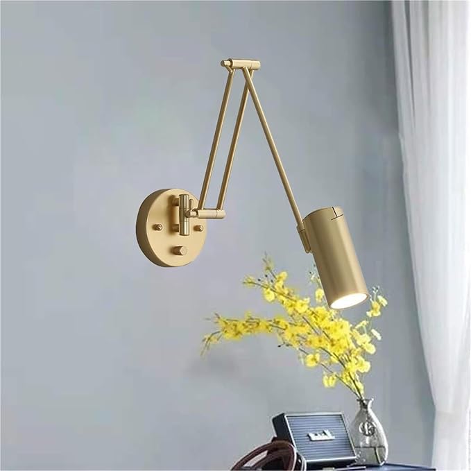 Dimmable Swing Arm Wall Sconce Retro Modern Iron Lamp with Rotatable Folding Long Reading for Indoor Bedroom Study Office
