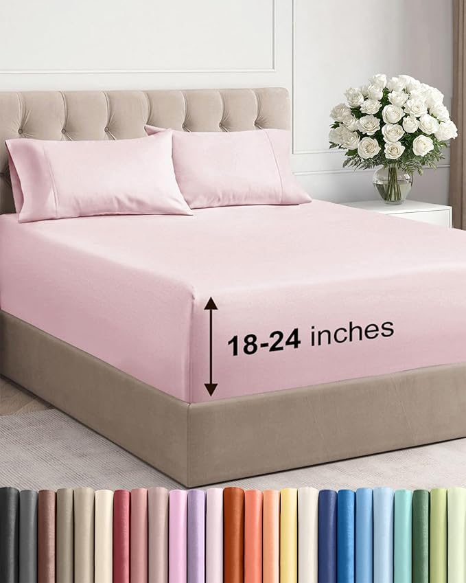 Extra Deep Twin Sheet Set - 4 Piece Breathable and Cooling Sheets - Hotel Luxury Bedding for Women, Men, Kids & Teens - Easy & Secure Fit - Soft and Wrinkle Free - Extra Deep Pockets - Lavender Pink