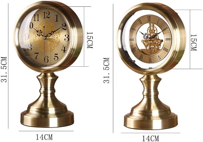 Retro Brass Desk Clock, Classic Metal Antique Clock, Silent Clockwork, Mantel Clock for Living Room, Fireplace, Office, Kitchen Mantel Clock-Metallic