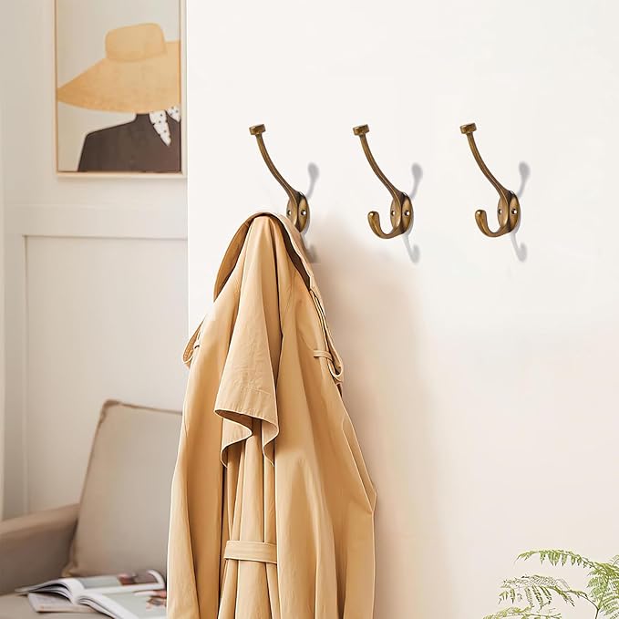 khtumeware The 5 Pack Heavy-Duty zinc Alloy Antique Brass Coat Hook is Suitable for bathrooms, Behind Doors, bedrooms, corridors, and is a Towel Robe Hooks for Both Household and Commercial use