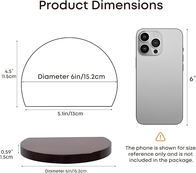 Small Wood Floating Shelves (2-Pack, 6-inch Diameter) - Round Sturdy Invisible Wall Mount Display for Small Plants,Toys,Bathroom,Living Room Storage & Modern Rustic Décor (Dark Walnut)