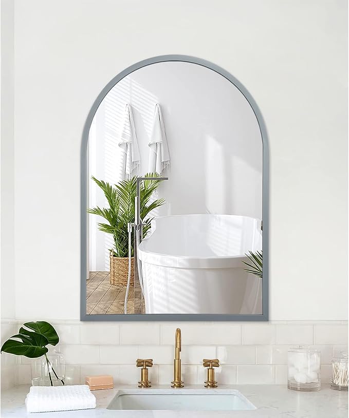 Arched Wall-Mounted Mirror Aluminum Alloy Frame Bathroom Wall Mirror for Vanity Living Room, Bedroom Entryway Room Home Decor 20"x16"