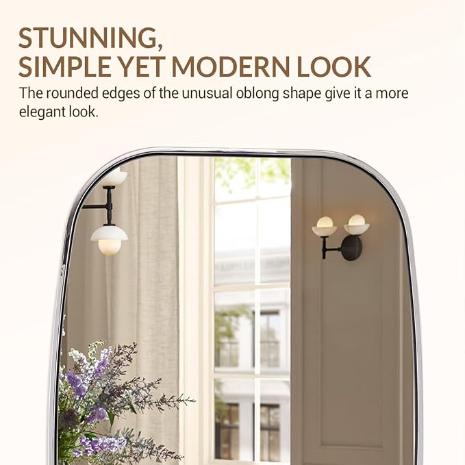 ANDY STAR Chrome Oval Mirror, 24x40 Inch Polished Chrome Bathroom Mirrors, Non-Rusting SUS304 Metal Tube Frame, Wall-Mounted Vertically or Horizontally