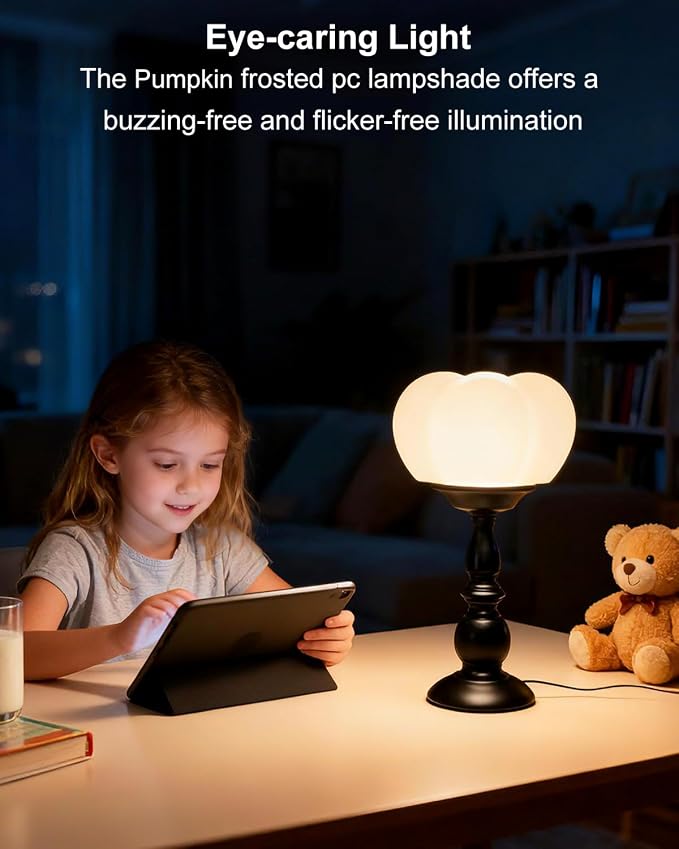 Lightdot Farmhouse Table Lamp Set of 2 Gold & Black Desk Lamps with Pumpkin Shade 3000K Warmwhite Vintage Rustic Bedside Nightstand Lamps for for Bedroom Living Room Home Decor
