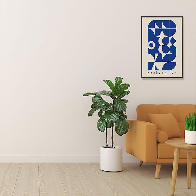 Vintage Bauhaus 1919 Geometric Framed Poster Blue And White Geometric Composition Canvas Wall Art Minimalist Abstract Prints Painting For Home Bedroom Dorm Wall Decor 12x16in Framed