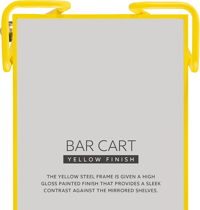 Linon Gina Yellow Mid Century Bar Cart with Mirrored Shelves