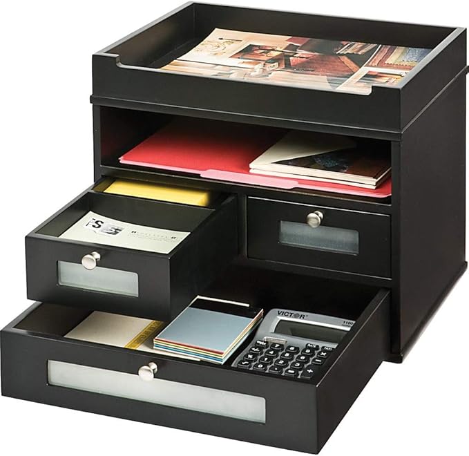 Victor Wood Midnight Black Collection, Tidy Tower Desktop Organizer, Black, (5500-5)