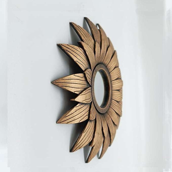Retro Gold Mirrors for Wall Pack of 1. Round Mirrors.Sunflower Shape. Decorative Mirrors.Wall Mirrors for Decor Home Decor.Plastic Frames.Glass Mirrors.Make Old Gold Color.