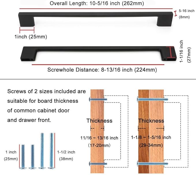 KOOFIZO 10 Pack 8-4/5 Inch Matte Black Kitchen Cabinet Pulls Black Cabinet Handles Black Cabinet Hardware for Kitchen Cabinets Drawer P01 Dresser Cupboard Bedroom Bathroom