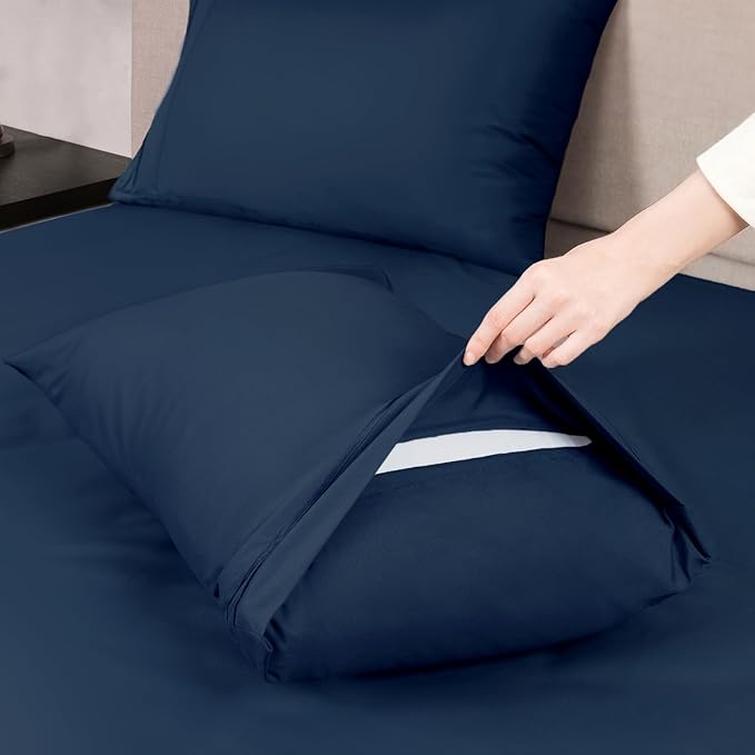 Mejoroom Queen Size Sheet Set - Hotel Luxury 1800 Bedding Sheets & Pillowcases - Deep Pocket Fitted Sheet, Soft, Breathable, Wrinkle & Fade Resistant - 4 Piece (Queen, Navy)