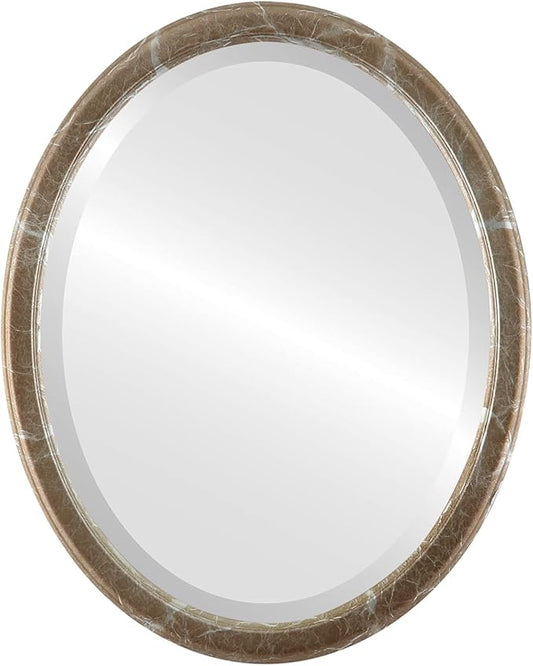 OVALCREST Oval Beveled Wall Mirror for Home Decor - Toronto Style - Champagne Silver - 26" x 22"