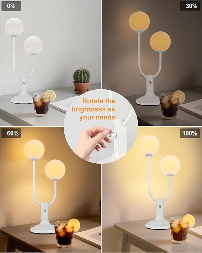Lightdot Globe Table Lamp for Bedroom Mid Century Modern White Small Desk Lamp Dimmable 3000K Warmwhite Nightstands Lamp Bedside Table Lamp for Living Room Home Office(G9 Bulbs Included)
