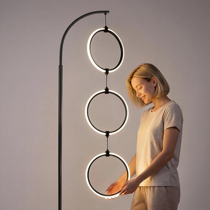Bairth Black 3-Light LED Floor Lamp, Modern Arc Floor Lamp for Living Room, Industrial Stepless Dimmable & 3-Way Dimmable Tall Arch Standing Floor Lamp for Reading, Bedroom, Office, Matte Black